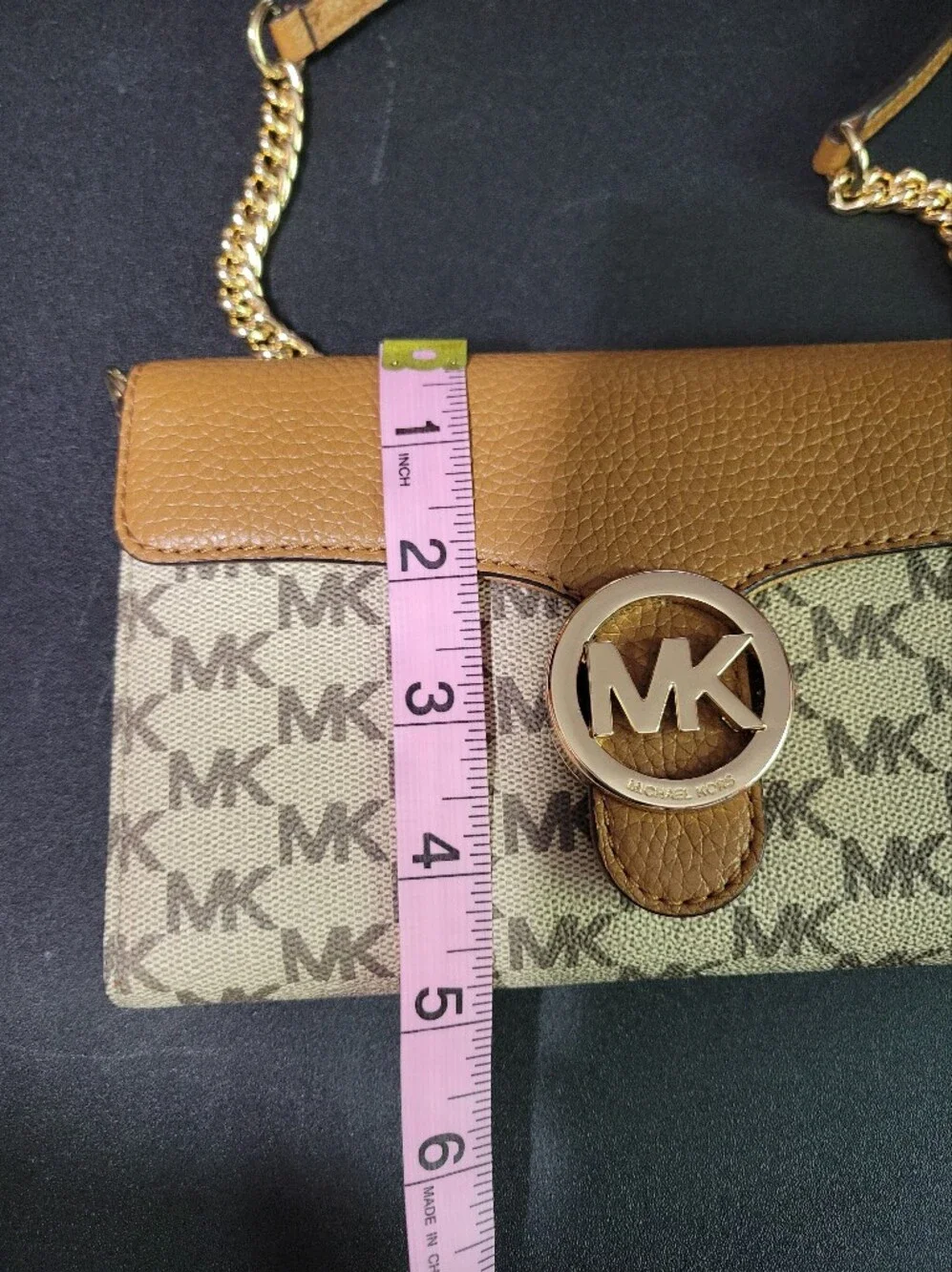 Michael Kors Tan and Beige Signature MK Crossbody Bag